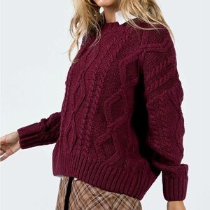 Princess Polly Cable Knit Burgundy Sweater